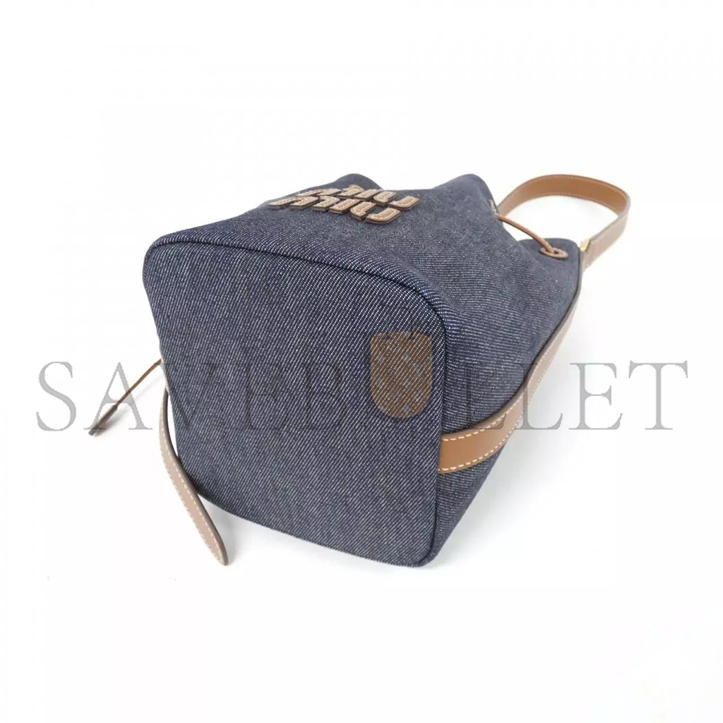 MIU MIU DENIM AND LEATHER LOGO BUCKET BAG 5BE089 (29*23*17cm)